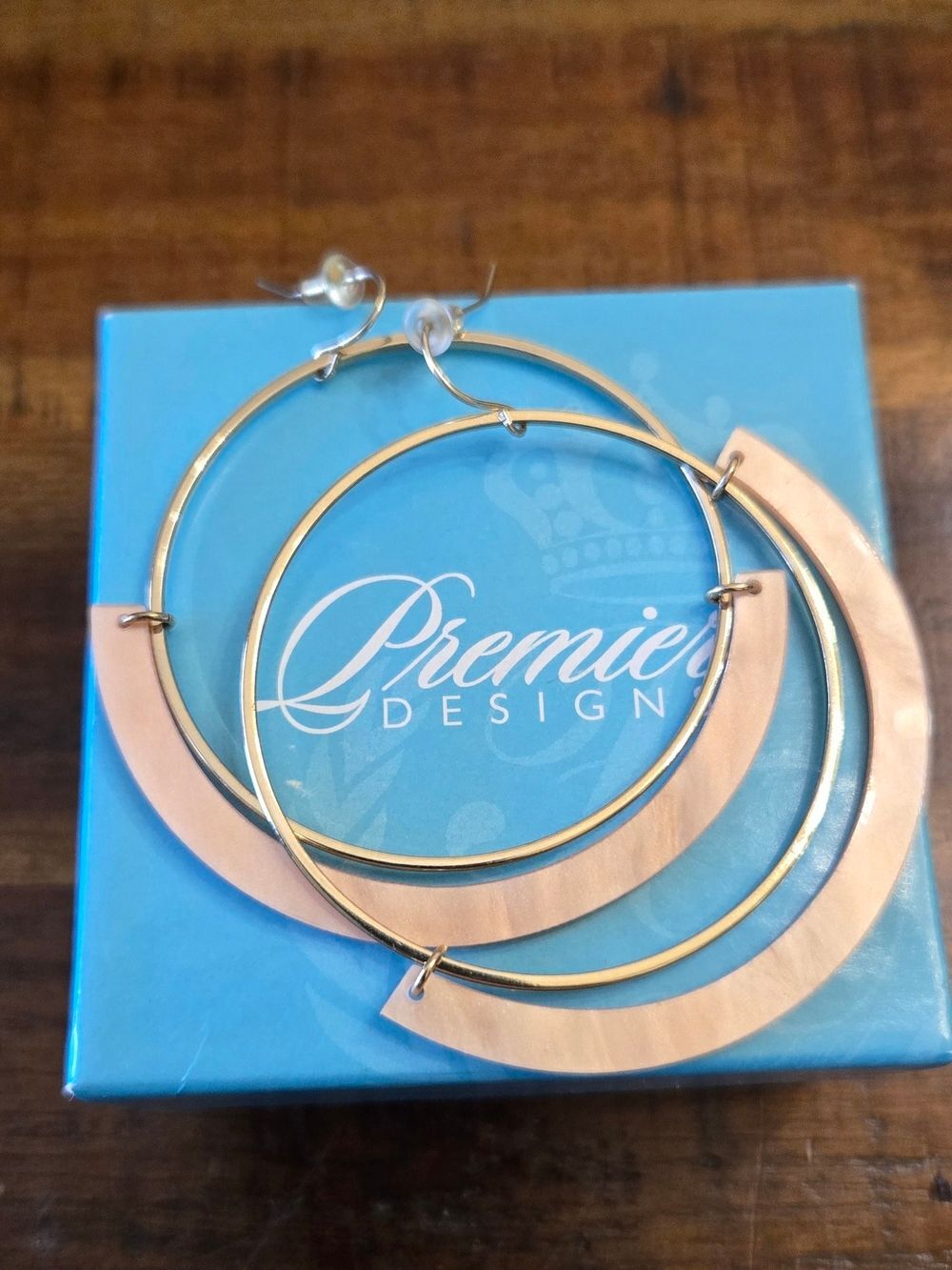 Premier Designs Double Hoop Crescent Earrings - Gold & Peach